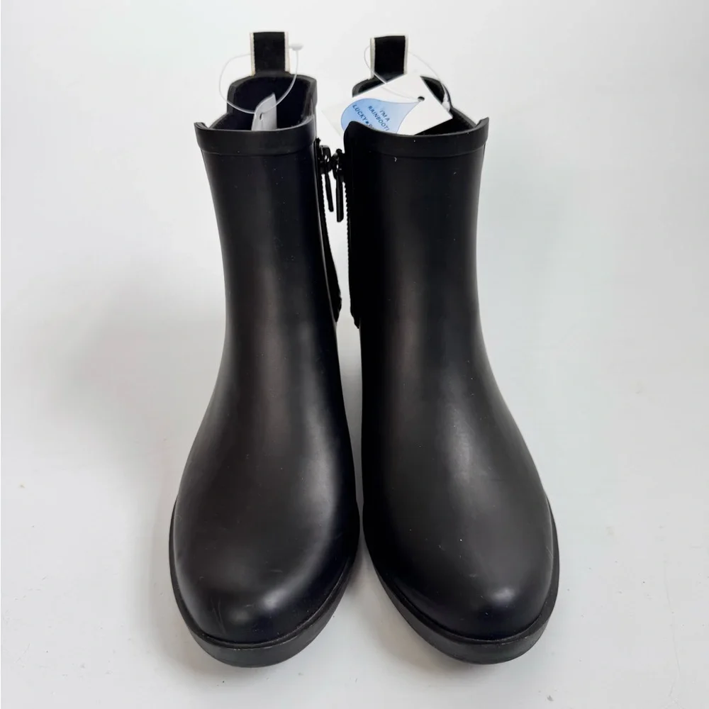 NWT Lucky Brand Women's Basel H2O Booties Heeled Rain Boots Black Size 7